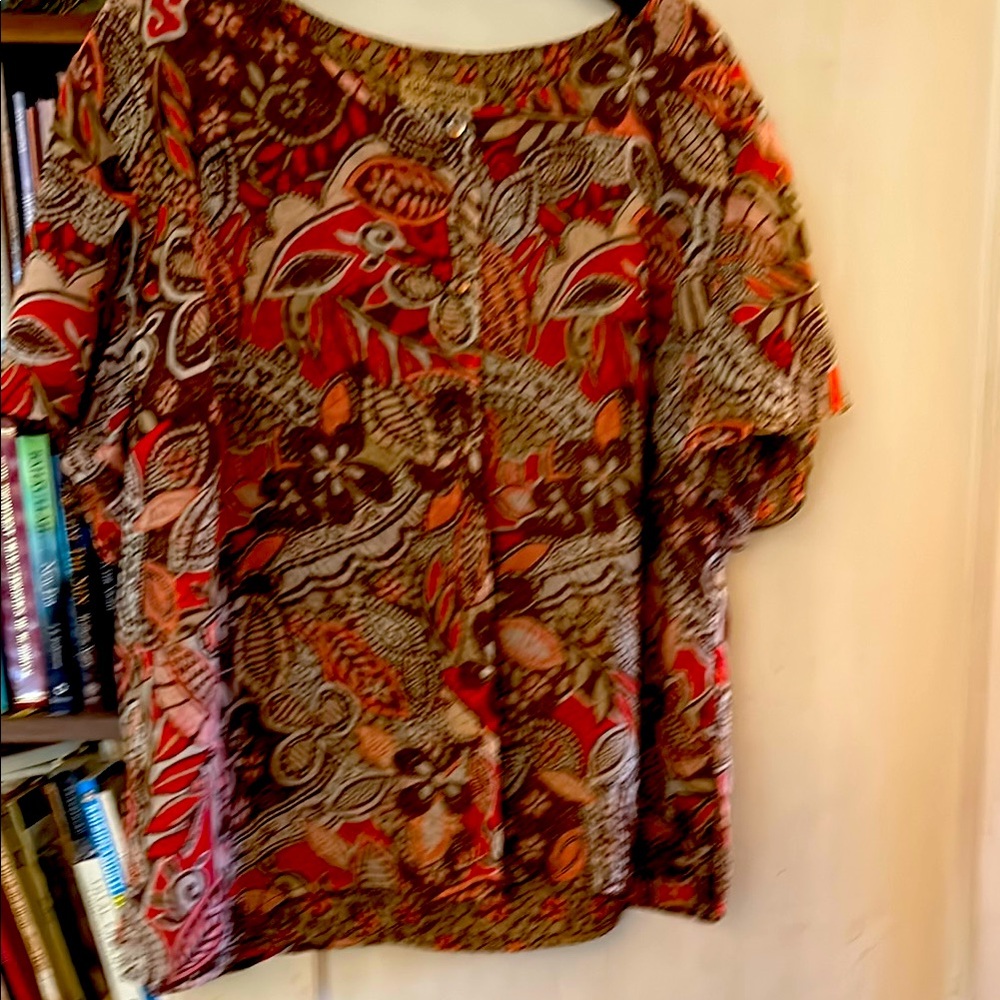 Boxy Red and Brown Short Sleeve Blouse